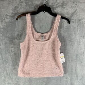 Calvin Klein CK One Women's Tank Top M Sleep Chenille Fuzzy Scoop Neck Pink Crop